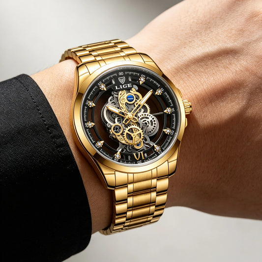 2026 LIGE Men Watch Skeleton Automatic Quartz Watch Gold Skeleton Vintage Man Watch Mens Watches Top Brand Luxury часы мужские byLIGE Global Fashion-... (4.2 | 1,000+ sold )