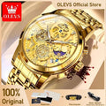 OLEVS 9947 Men's Watches Top Brand Luxury Original Waterproof Quartz Watch for Man Gold Skeleton Style 24 Hour Day Night New
