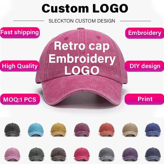 SLECKTON Custom Logo Retro Baseball Cap for Men and Women DIY Design Letter Embroidery Hat Customize Cap Graphic Print Wholesale   4.9   536 Reviews   ౹   10,000+ sold