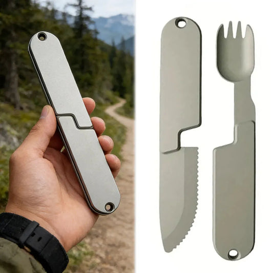 Stainless Steel Magnetic 2 in 1 Picnic Knife Fork Set for Hiking Camping Travel Picnic Multifunctional Outdoor Dinnerware