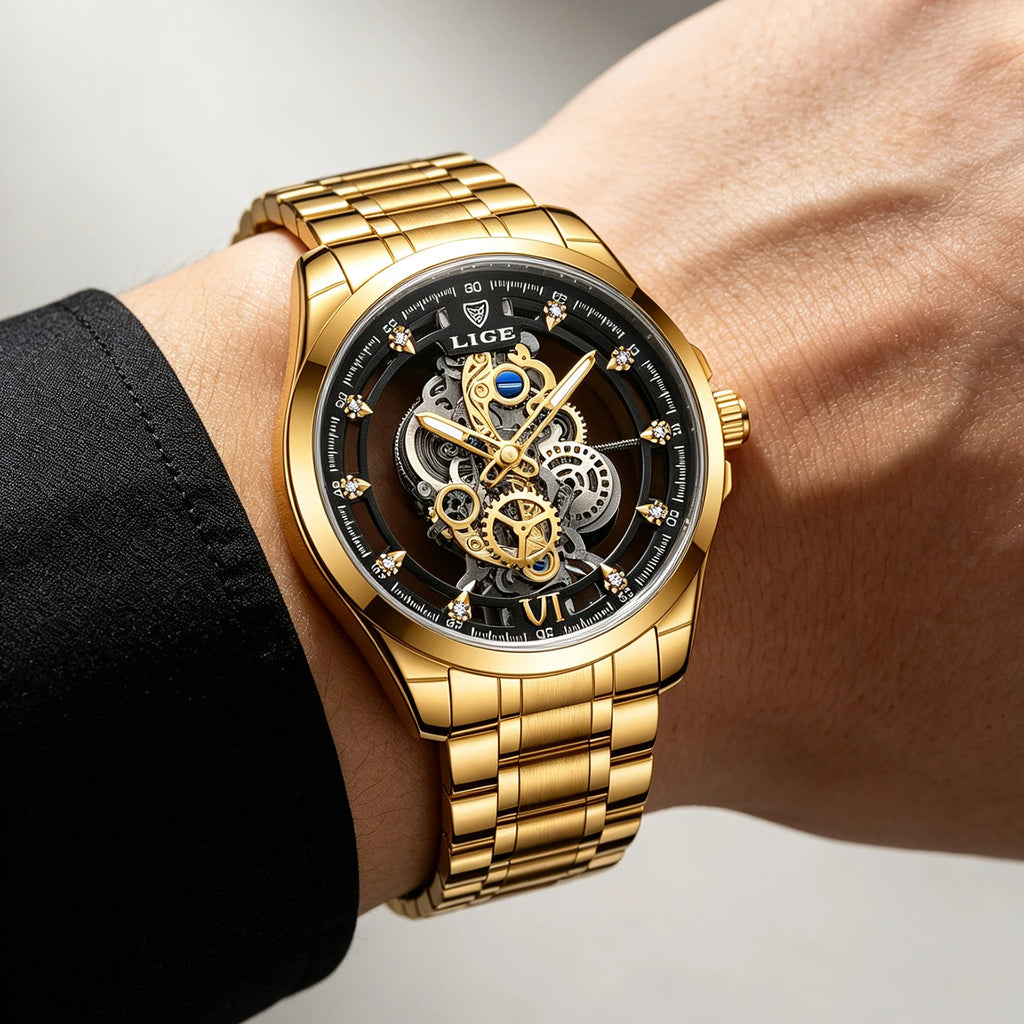2026 LIGE Men Watch Skeleton Automatic Quartz Watch Gold Skeleton Vintage Man Watch Mens Watches Top Brand Luxury часы мужские byLIGE Global Fashion-... (4.2 | 1,000+ sold )
