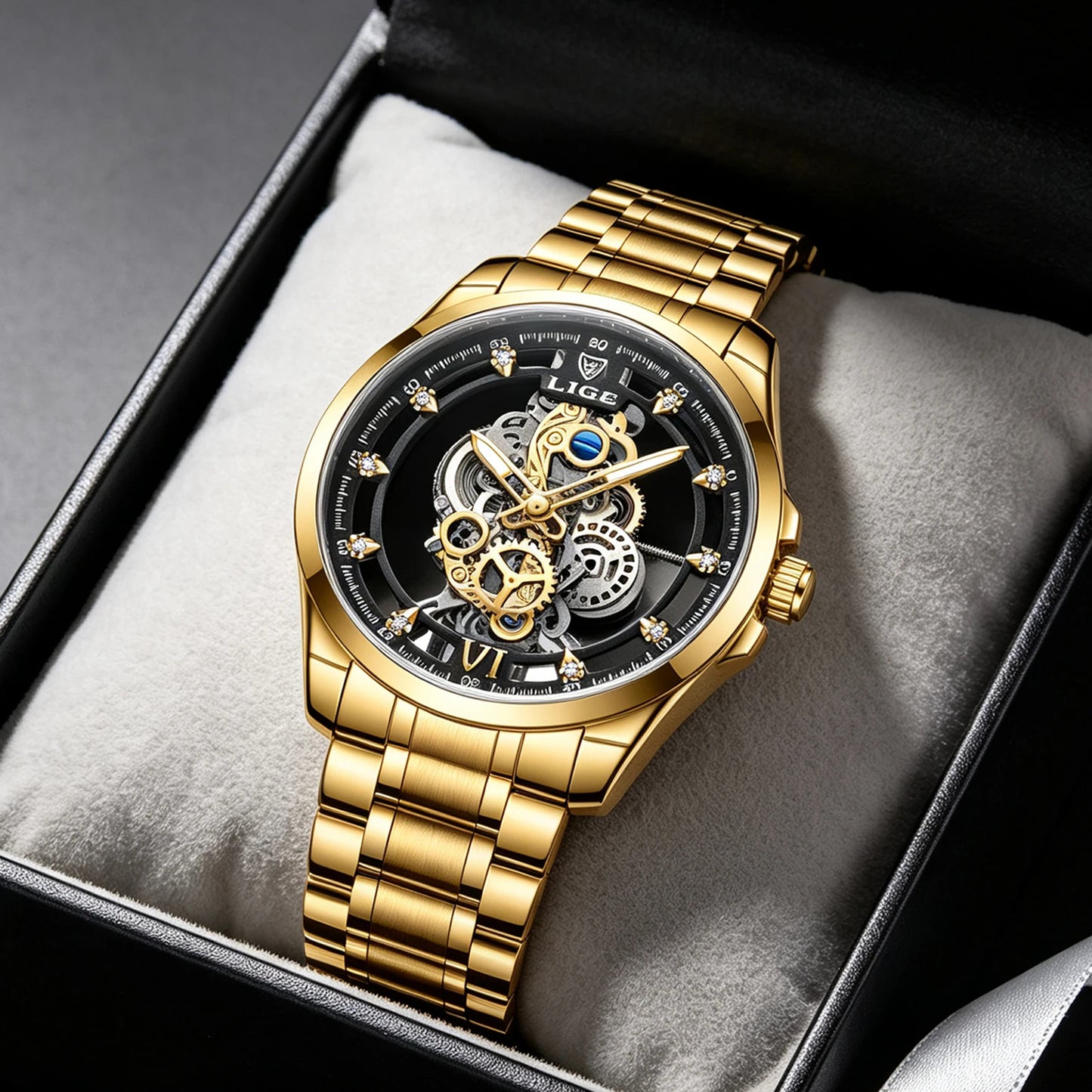 2026 LIGE Men Watch Skeleton Automatic Quartz Watch Gold Skeleton Vintage Man Watch Mens Watches Top Brand Luxury часы мужские byLIGE Global Fashion-... (4.2 | 1,000+ sold )