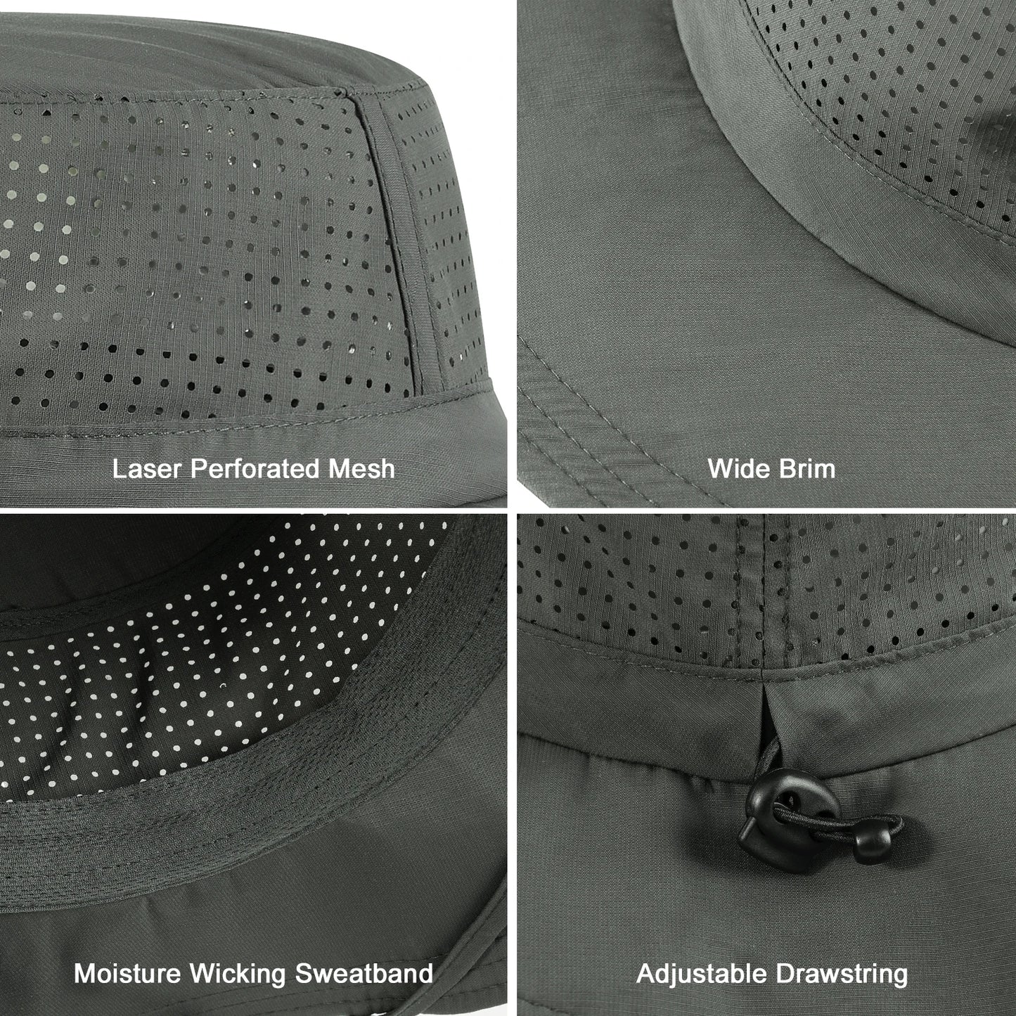 Bucket Sun Hat with Laser Perforated Mesh Cooling Adjustable Breathable Lightweight for Outdoor Men Women FC358