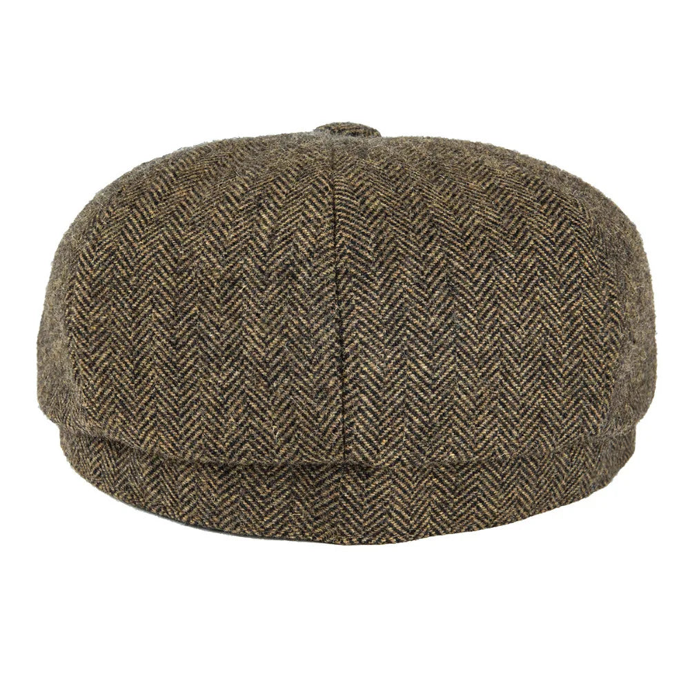 BOTVELA Wool Tweed Newsboy Cap Herringbone Men British Gatsby Retro Hat Driver Flat Cap for Male Vintage Herringbone Beret