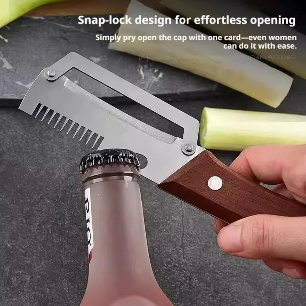 Stainless Steel Vegetable Peeler with Wooden Handle 2-in-1 Fruit Potato Peeler with Bottle Opener Kitchen Peeling Tool 6 sold