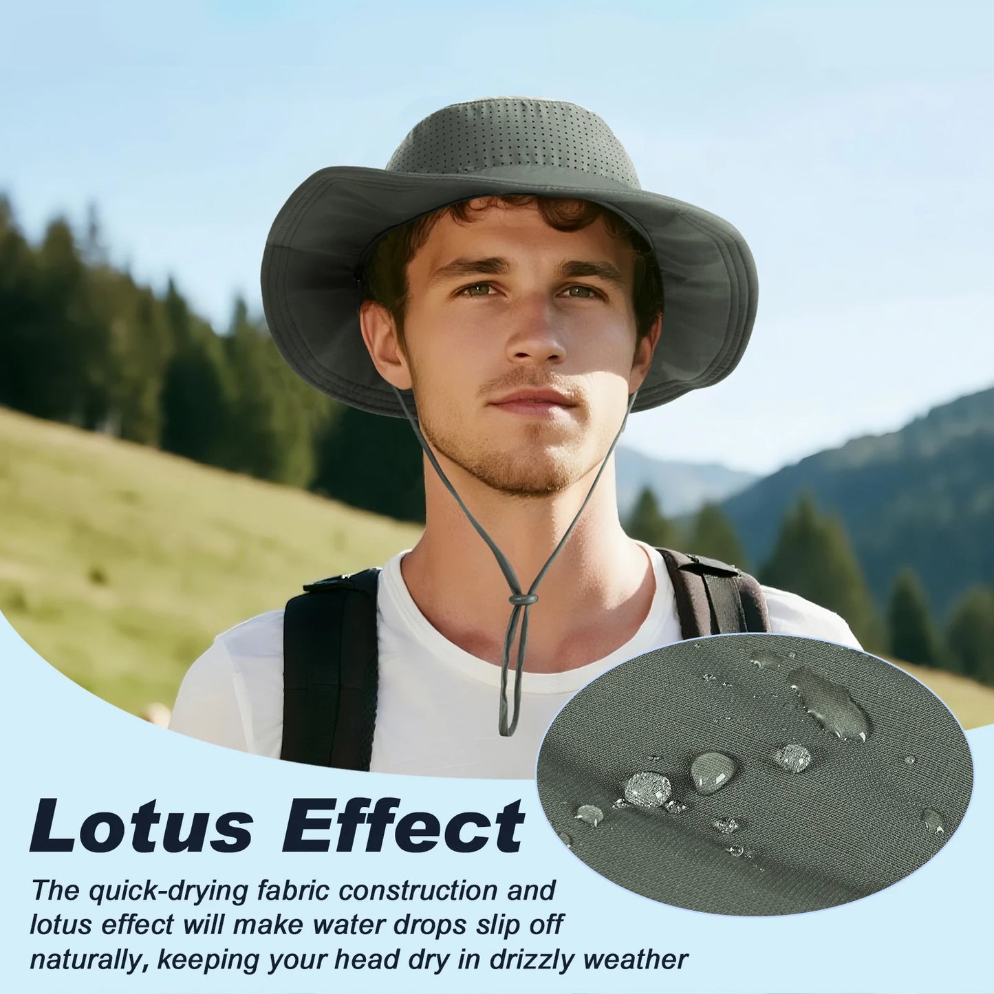 Bucket Sun Hat with Laser Perforated Mesh Cooling Adjustable Breathable Lightweight for Outdoor Men Women FC358