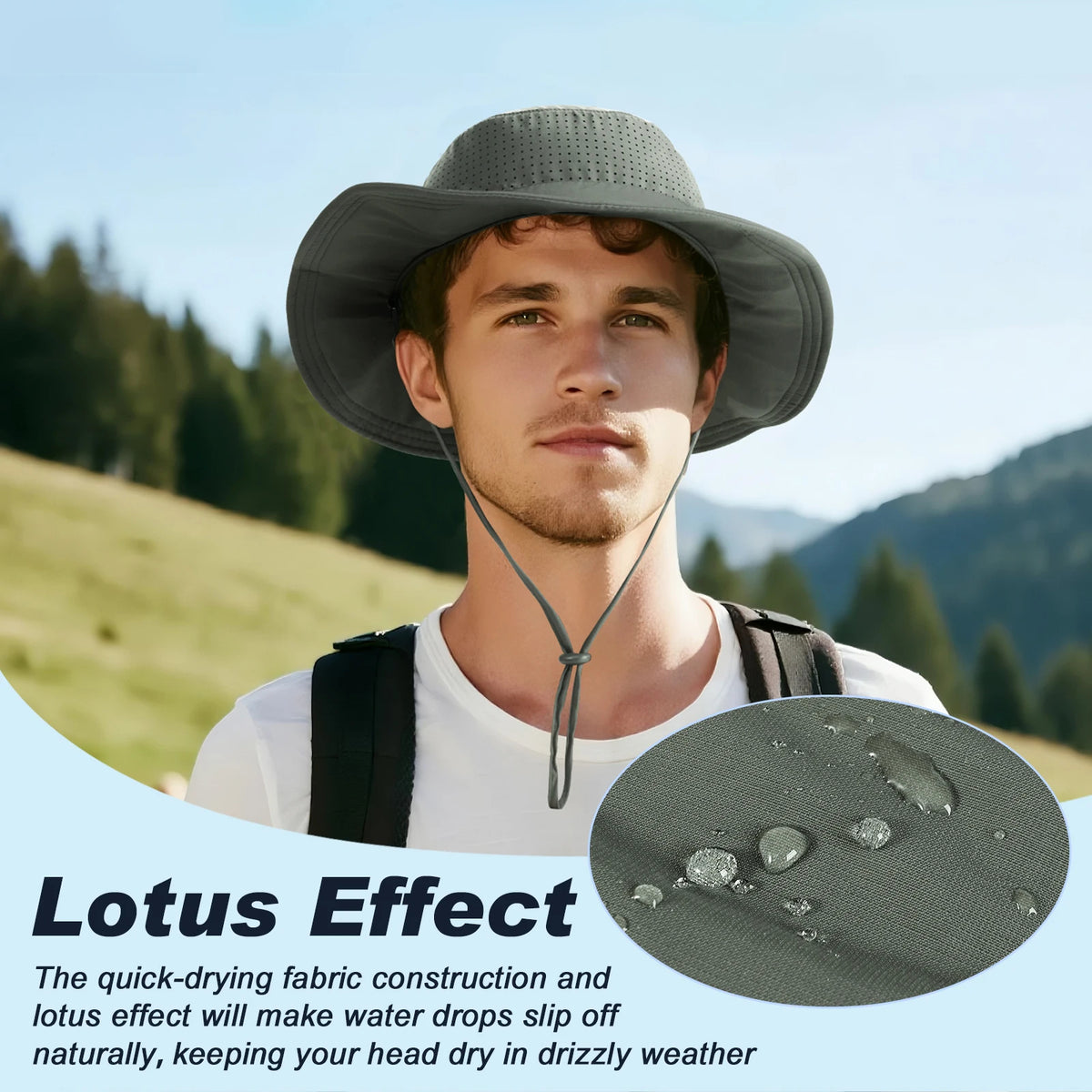 Bucket Sun Hat with Laser Perforated Mesh Cooling Adjustable Breathable Lightweight for Outdoor Men Women FC358