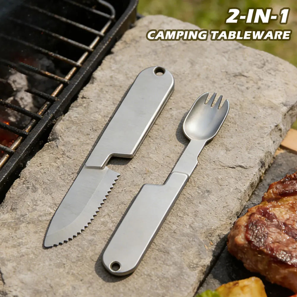 Stainless Steel Magnetic 2 in 1 Picnic Knife Fork Set for Hiking Camping Travel Picnic Multifunctional Outdoor Dinnerware