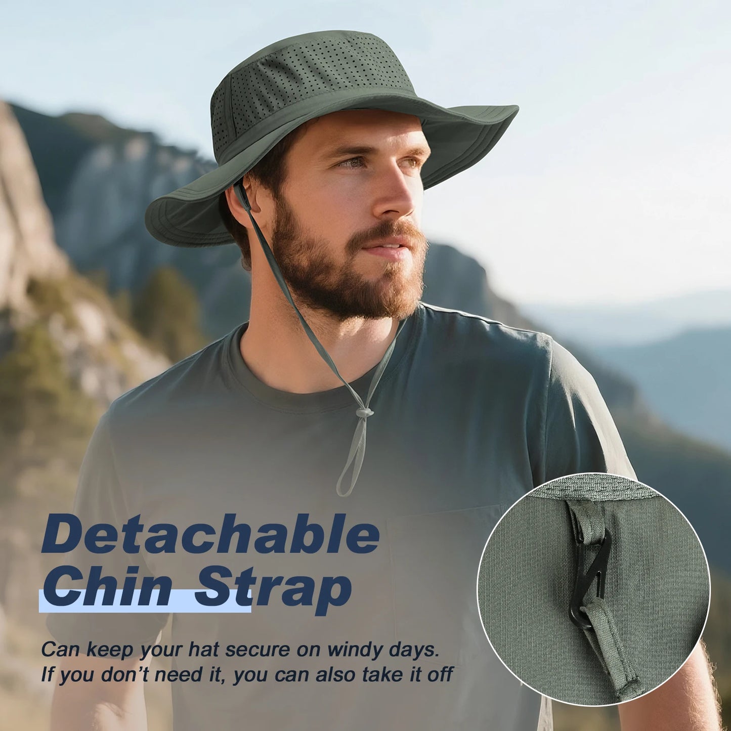 Bucket Sun Hat with Laser Perforated Mesh Cooling Adjustable Breathable Lightweight for Outdoor Men Women FC358
