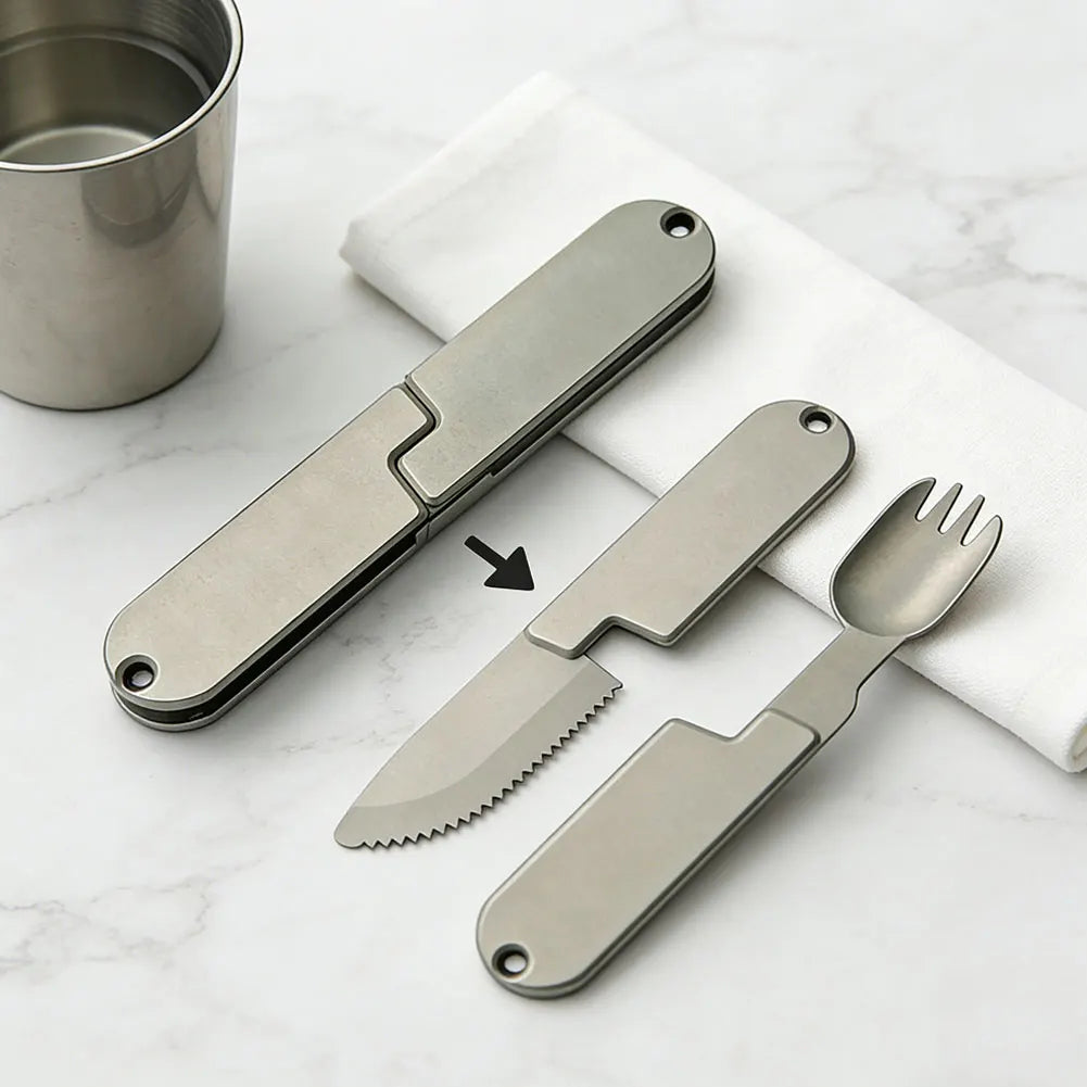 Stainless Steel Magnetic 2 in 1 Picnic Knife Fork Set for Hiking Camping Travel Picnic Multifunctional Outdoor Dinnerware