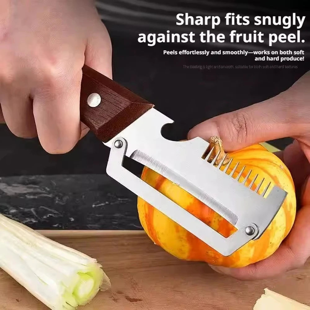 Stainless Steel Vegetable Peeler with Wooden Handle 2-in-1 Fruit Potato Peeler with Bottle Opener Kitchen Peeling Tool 6 sold