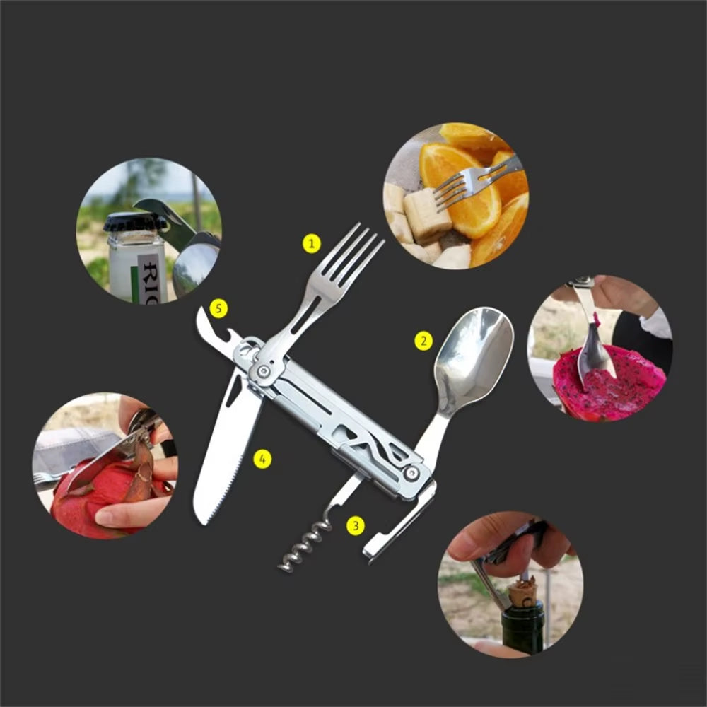 420 Stainless Steel Pocket Knife Multi-tool Portable Fork Spoon Outdoor Survival Camping Folding Knife Detachable Hand Tools   4.2   6 Reviews   ౹   26 sold