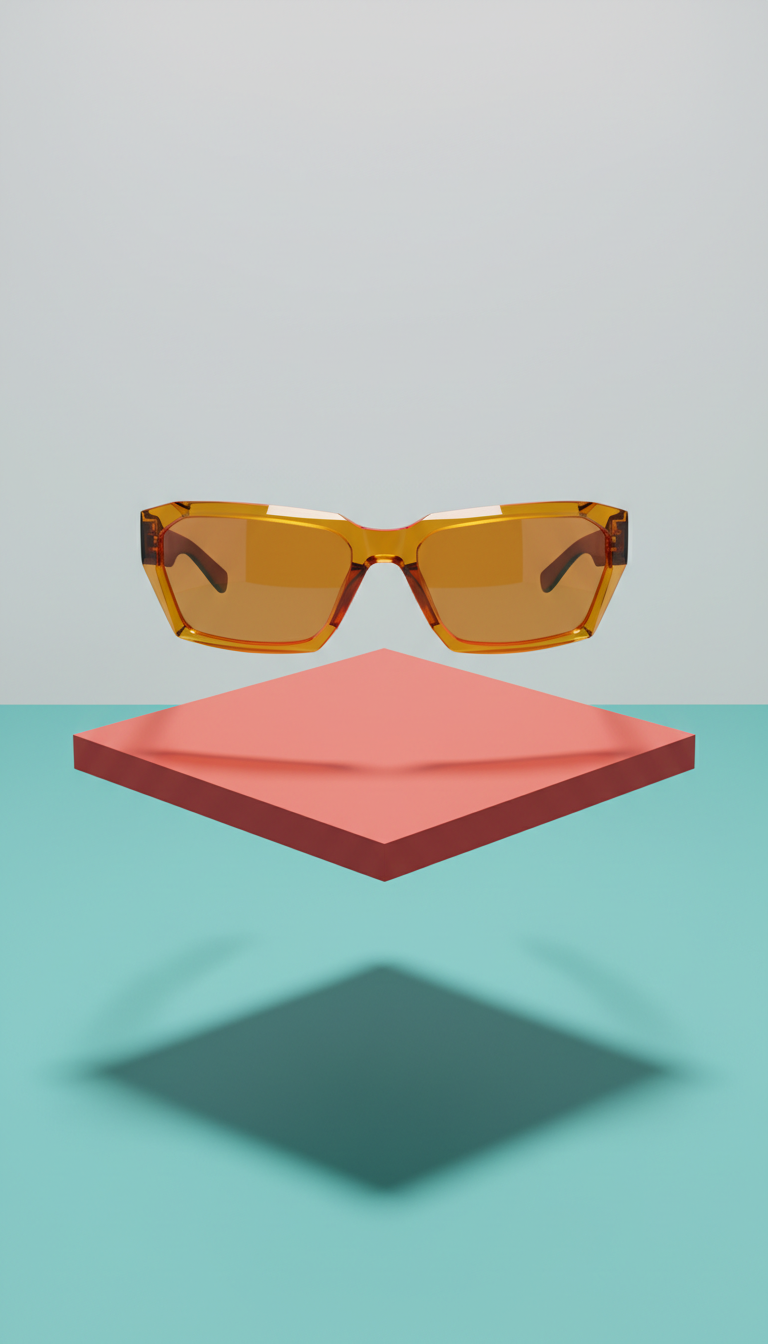 Sculptural sunglasses in electric amber