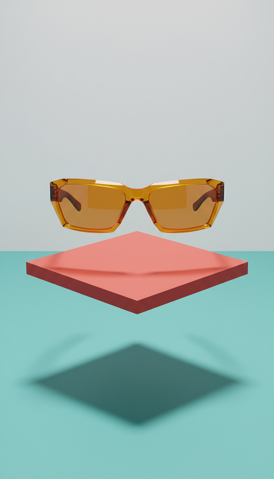 Sculptural sunglasses in electric amber