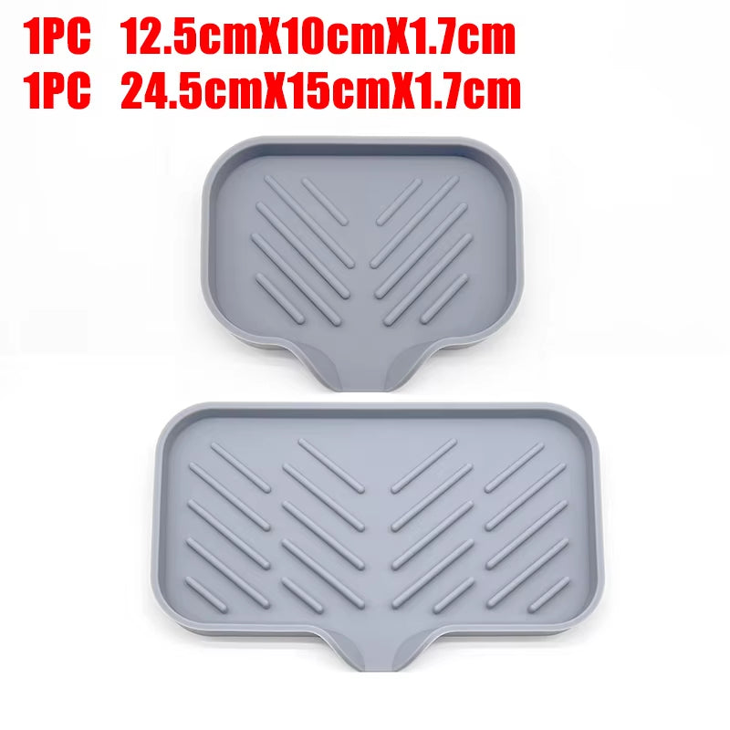 1/2pcs Kitchen Sink Silicone Tray With Drain Soap Sponge Storage Holder Countertop Sink Scrubber Brush Soap Storage Rack